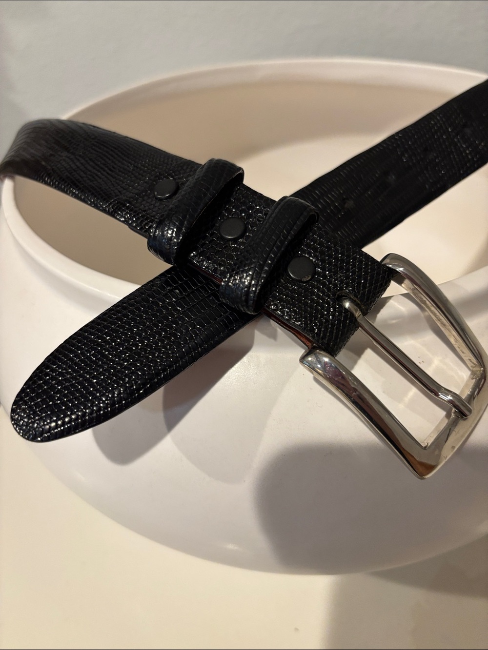 Ringmark Black Lizard Belt with Silver Buckle by Torino.